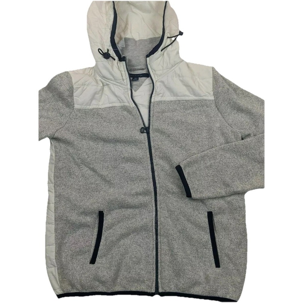 Tommy Hilfiger Athluxe Womens Full Zip Hoodie Sweater / Puffer Jacket Gray White